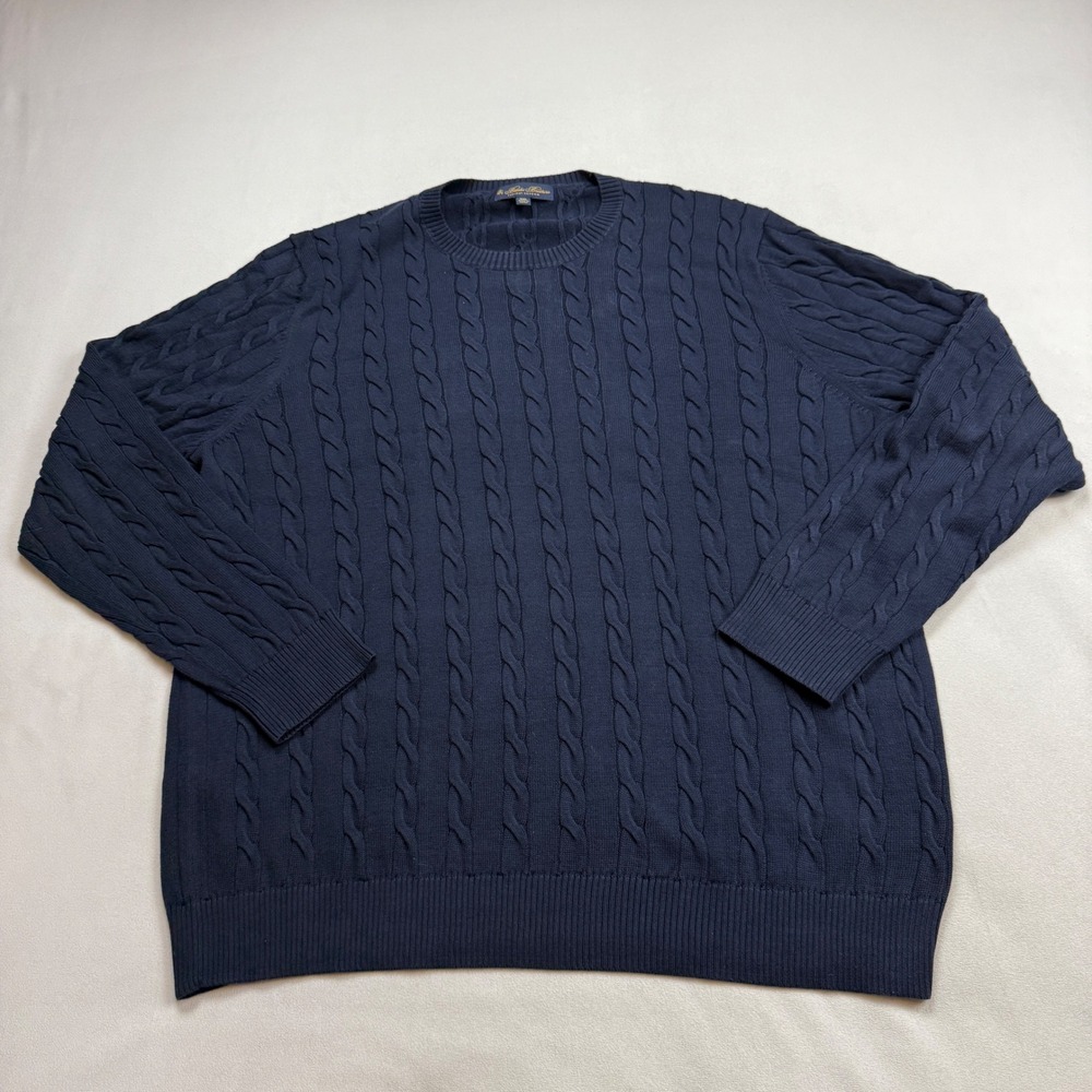Brooks Brothers Mens XXL Navy Blue Supima Cotton Cable Knit Crewneck Sweater